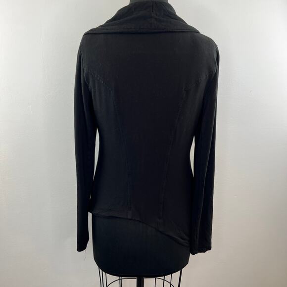 HELMUT LANG Black Asymmetric Zip Moto Jacket Sweatshirt Shawl Collar Pockets M - Picture 5 of 8